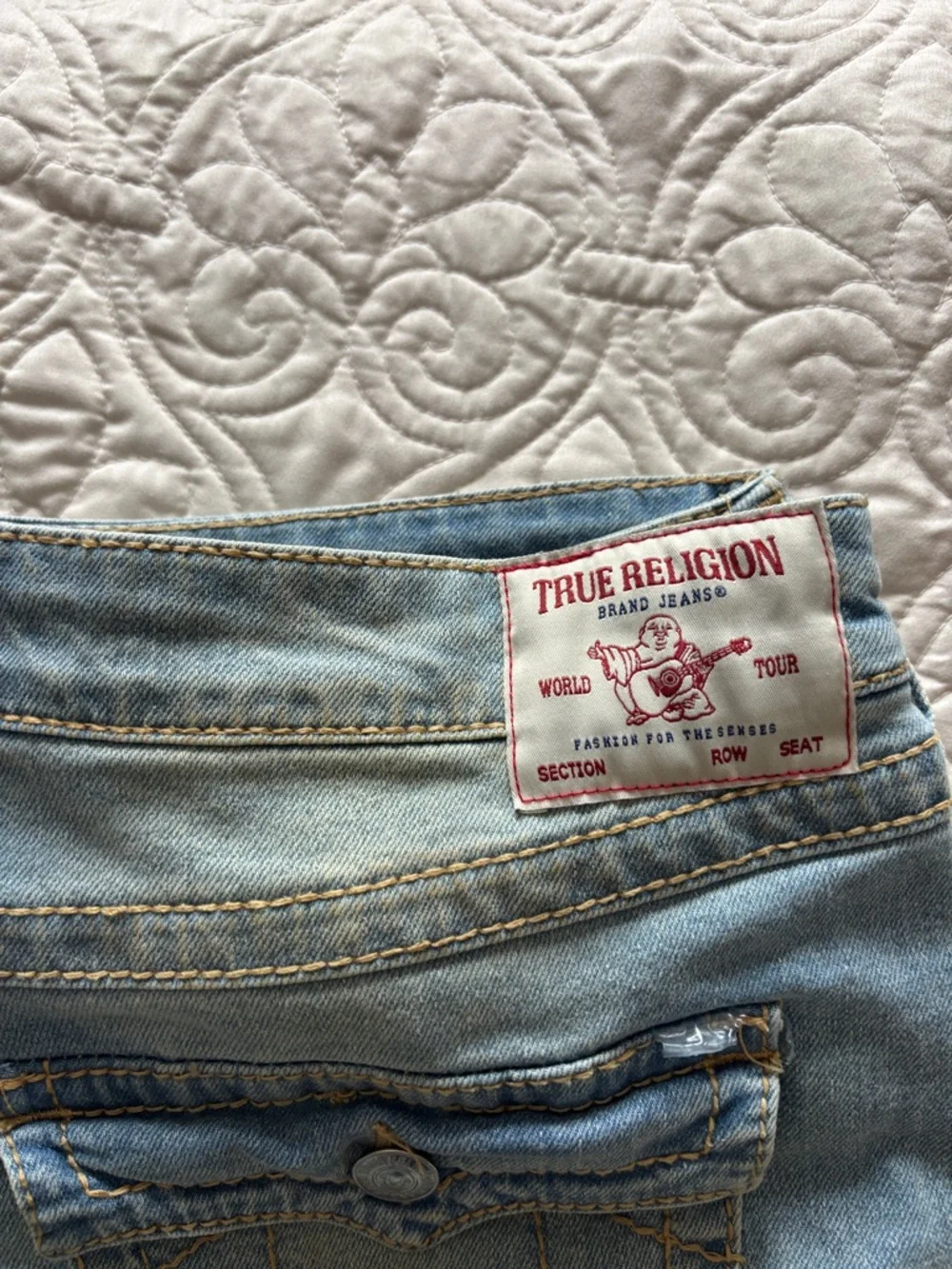 True Religion Light Blue Denim Jeans with Orange Button Accents - Picture 6 of 6